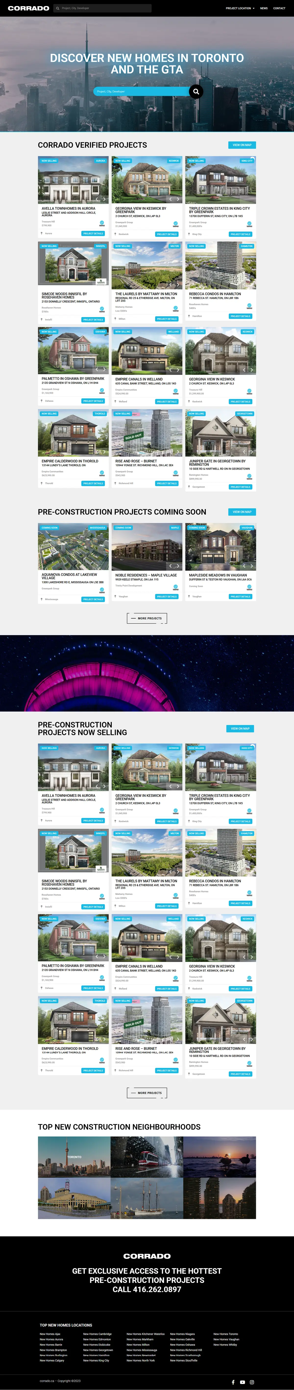Full page design for the Corrado website