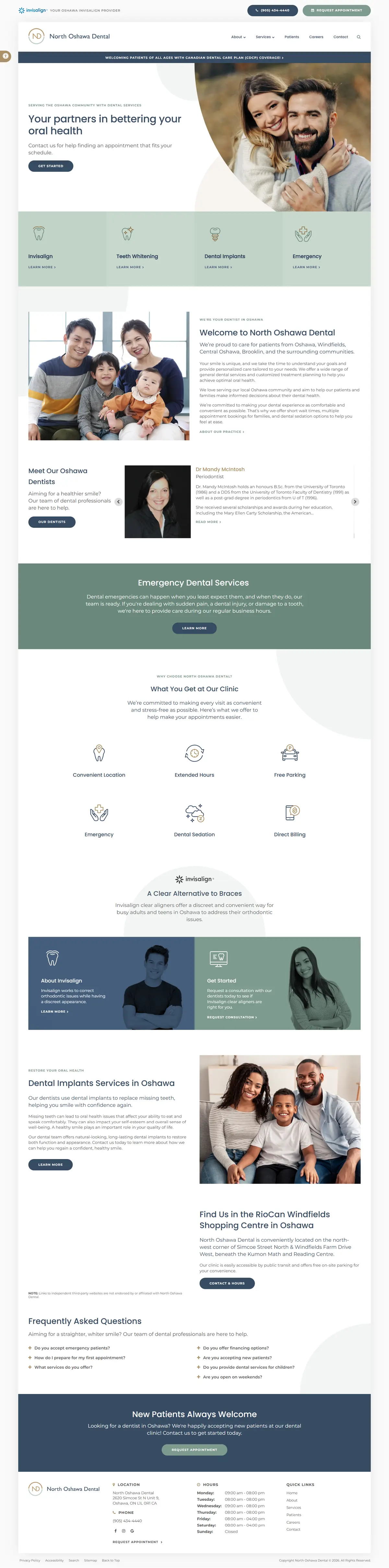 Full page design for the North Oshawa Dental website