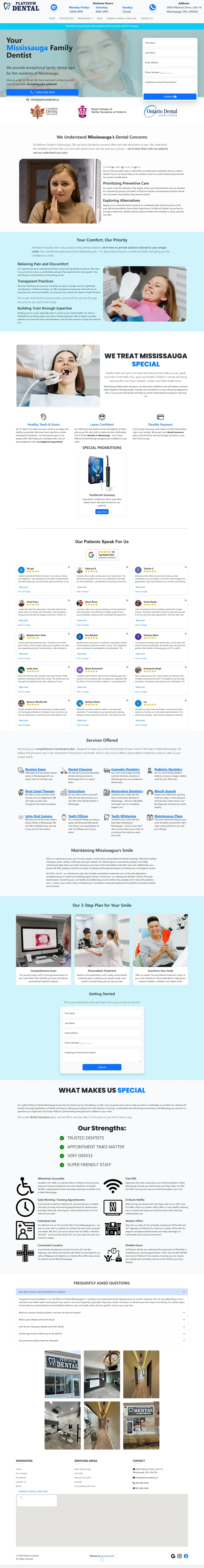 Full page design for the Platinum Dental website